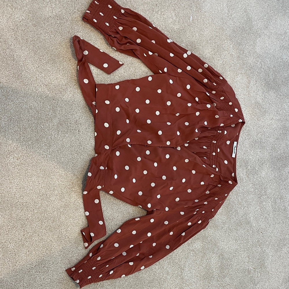 Madewell Rust Polka Dot Tie-Front Top